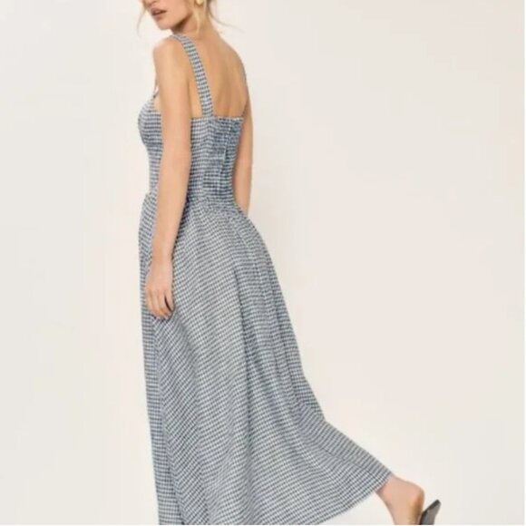 Reformation Balia Linen Dress in Slate Check - Picture 4 of 13